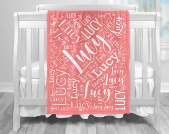 Coral Blanket - Baby Girl Name Blanket - Personalized Baby Shower Gift - Coral Baby Girl Nursery Decor - Baby Girl Name Newborn Shower Gift