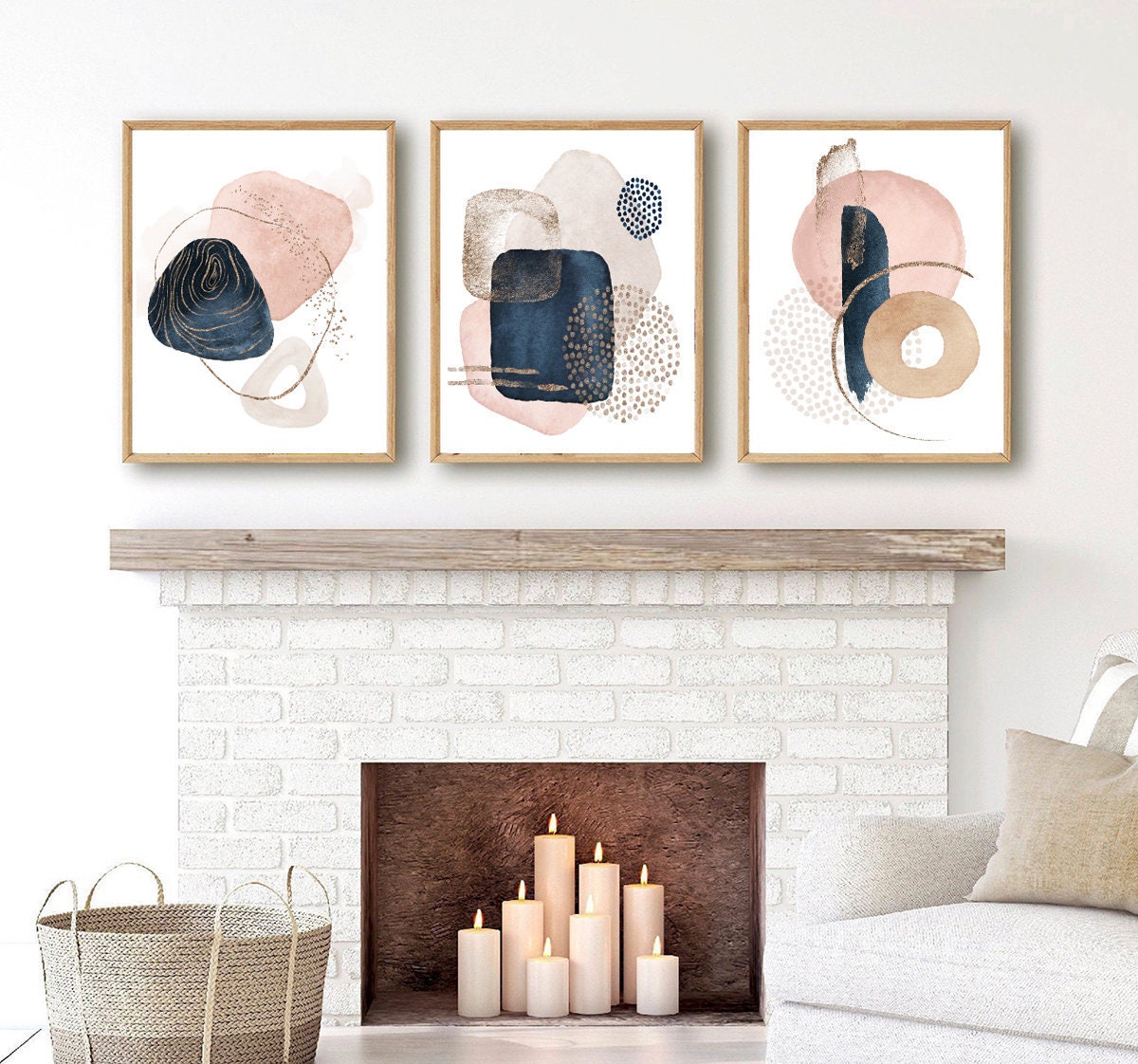 Navy Blush Abstract Wall Art Abstract Composition Prints Etsy