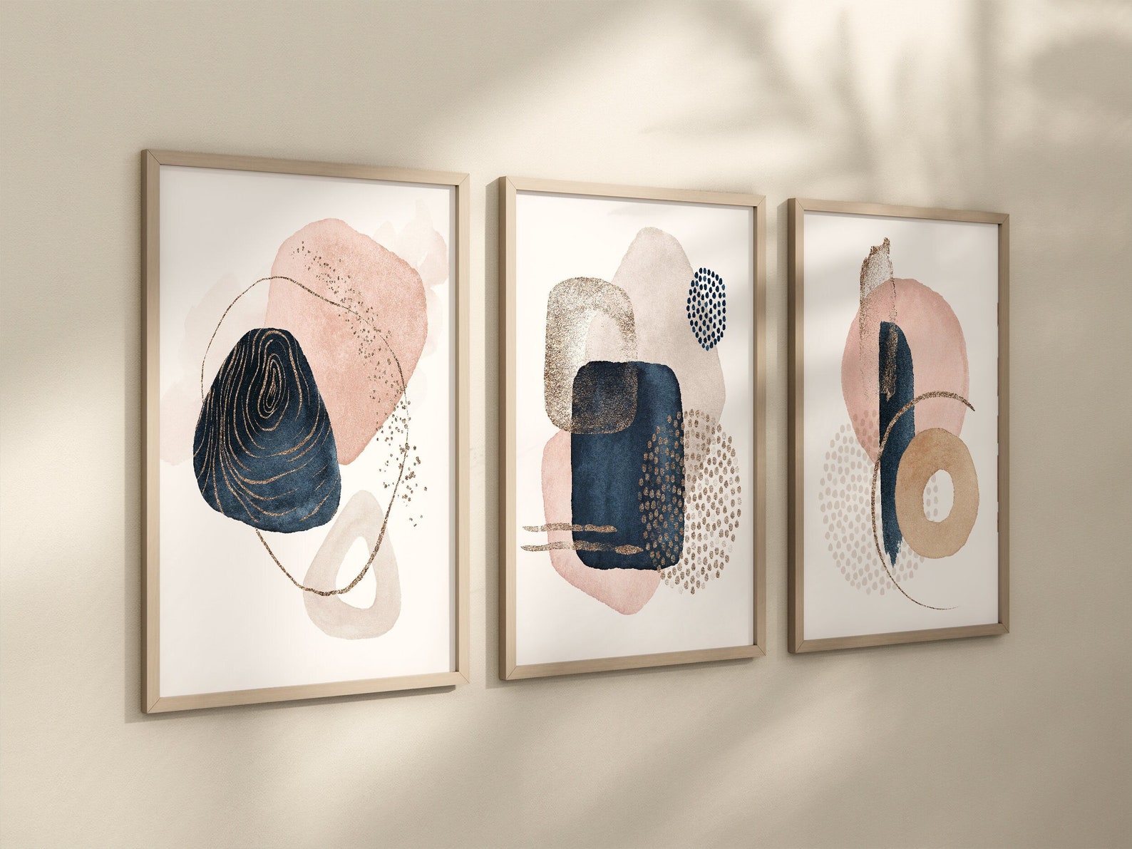 Navy Blush Abstract Wall Art Abstract Composition Prints Etsy