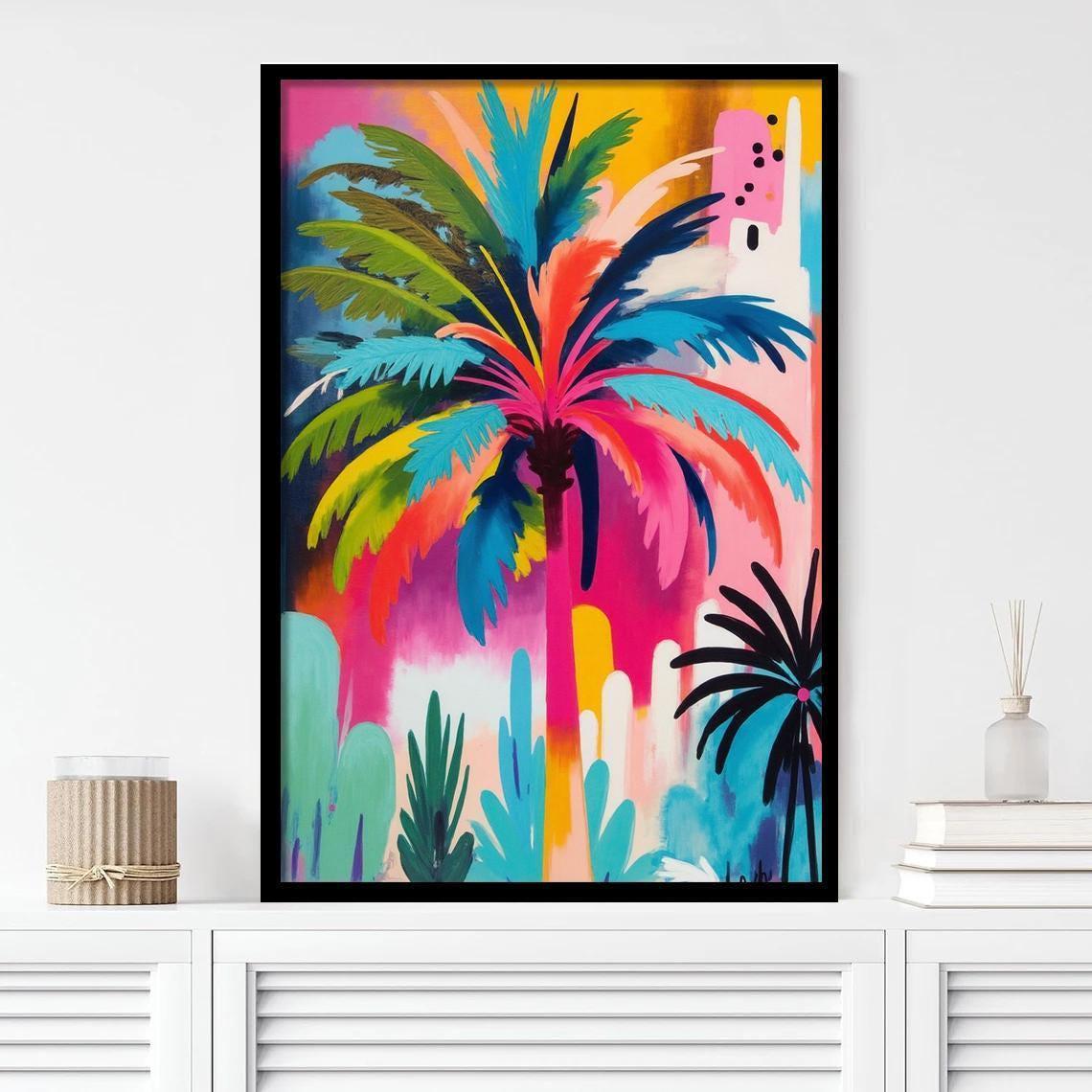 Abstract Palm Tree Artwork: Colorful Tropical Wall Decor Set of 1