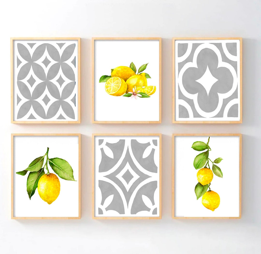 Lemon Kitchen Wall Decor Navy Kitchen Lemon Wall Art Prints Etsy