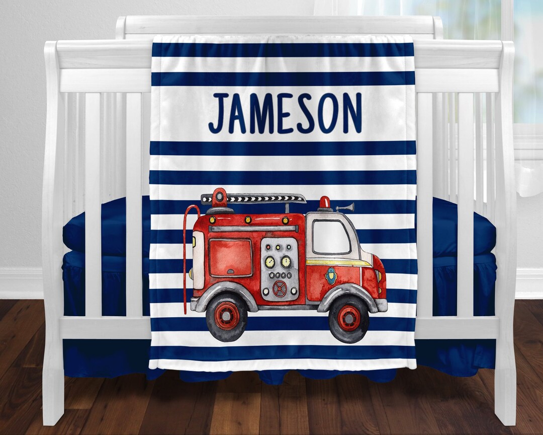 Fire Truck BLANKET, Fire Truck Personalized Baby Boy Shower Gift, Boy