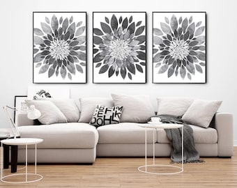 Gray Flower Wall Art - Gray Flower -  Gray Flower - Bedroom Flower Wall Decor - Bathroom farmhouse Pictures Set of 3 WC