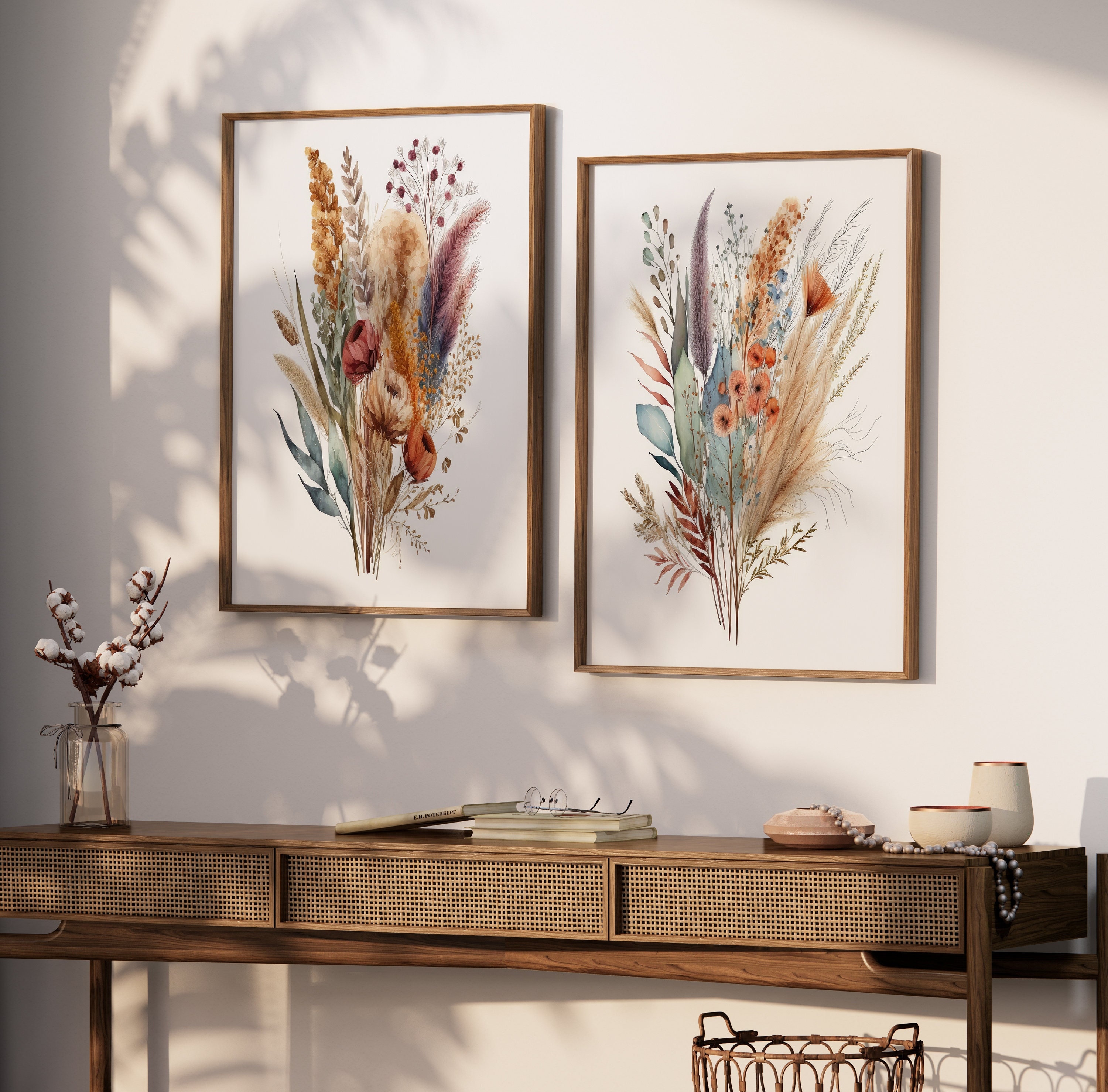 Boho Pampas Floral Wall Art Pampas Grass Wildflower Art - Etsy