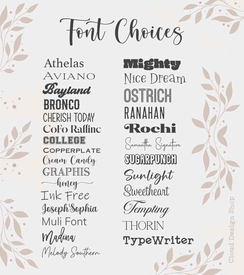 a variety of different font choices, including cursive, sans-serif, and other styles, arranged in a visually appealing manner.