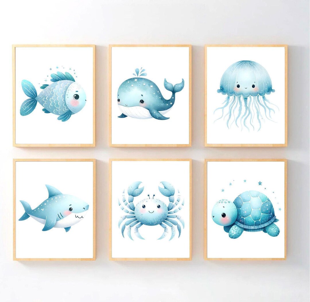 Sea Animals Nursery Artwork: Ocean Animal Wall Decor - Set of 6 ...