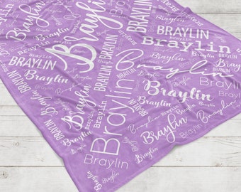 Purple Personalized Blanket, Baby Girl Name Blanket, Lavender Baby Girl Blanket, Girl Name Newborn Baby Shower Gift Lavender Lilac Blanket