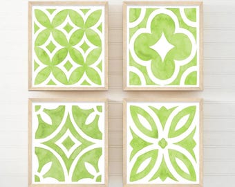 Décoration murale en carrelage marocain vert citron : décoration murale de salle de bain et de cuisine, lot de 4 - Cadres, toiles ou tableaux WC