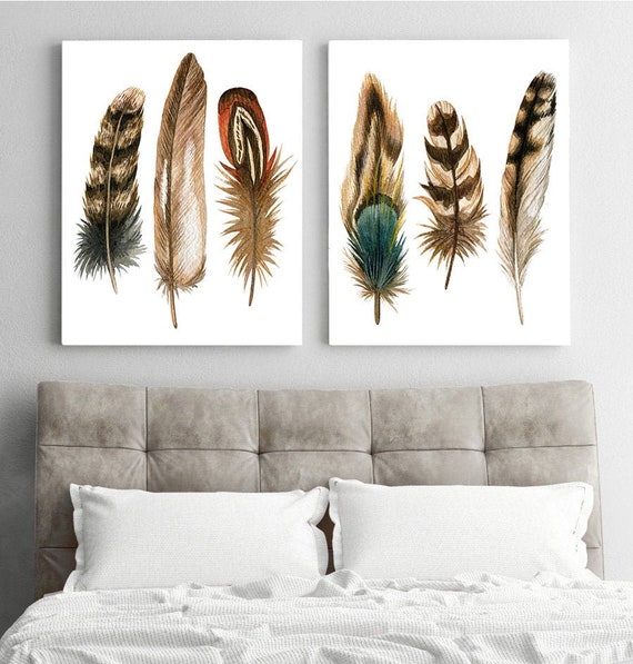 Watercolor Feather Wall Art Watercolor Feather Art Prints or | Etsy