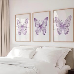 Paarse vlinderkunst - Lavendelvlinder muurdecoratie voor de kinderkamer - Muurdecoratie voor meisjeskamer - Set van 3 ingelijste vlinderafbeeldingen afbeelding 4