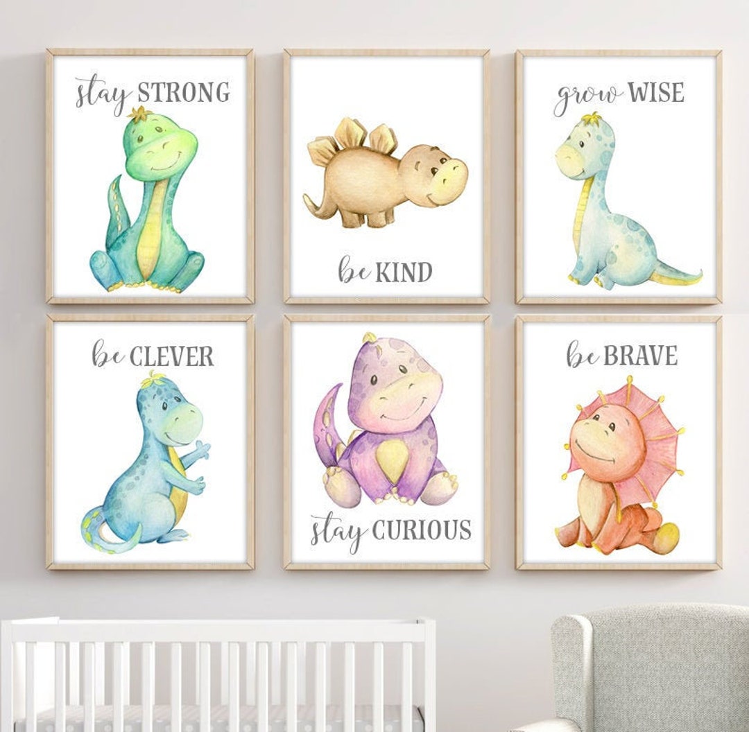Dinosaur Nursery Decor Dinosaur Art Prints Framed Watercolor Dinosaur ...