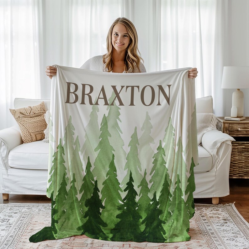 Woodland Forest Blanket - Personalized Boy Name Blanket - Custom Gift image 2
