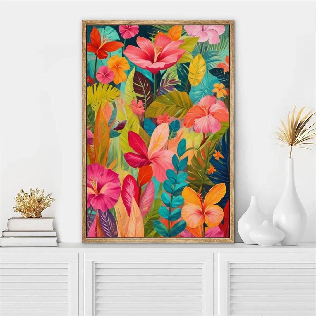 Tropical Flower Wall Art Framed Colorful Flower Artwork Bright — free download