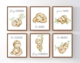 Sloth Quotes Wall Art, Sloth Decor Gift Set of 6 - Framed, Canvas, or Art Prints WC
