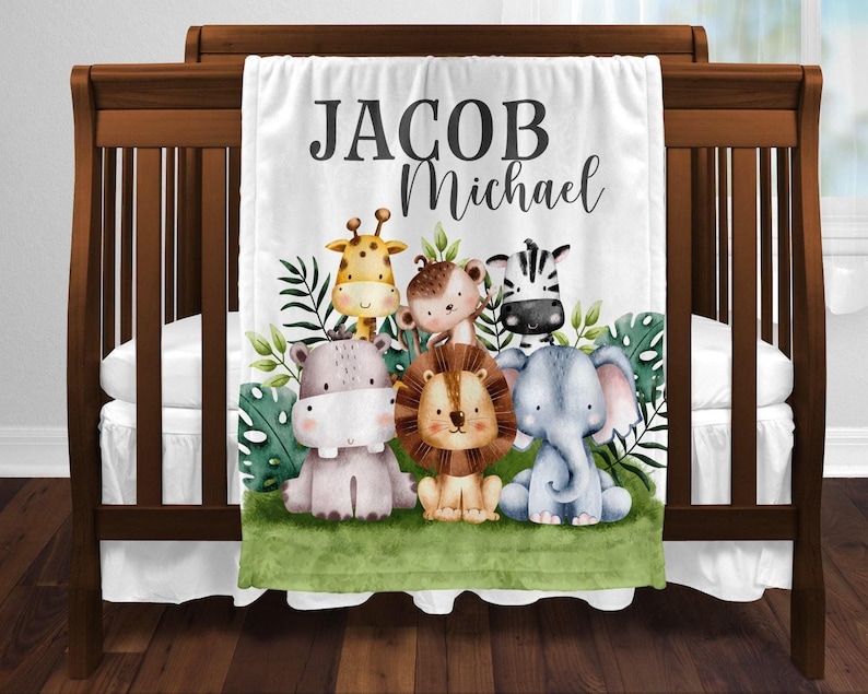 Personalized Baby Boy Safari Animals Blanket