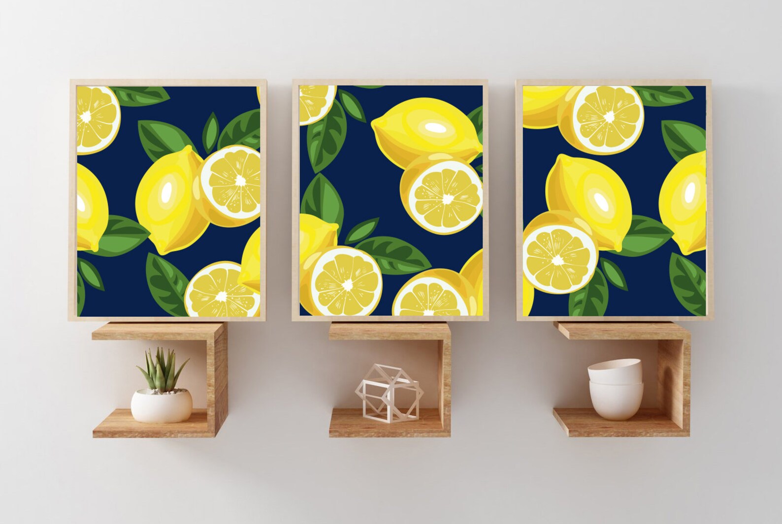 Lemon Wall Art Print Navy Lemon Art Prints or Canvas Set of Etsy