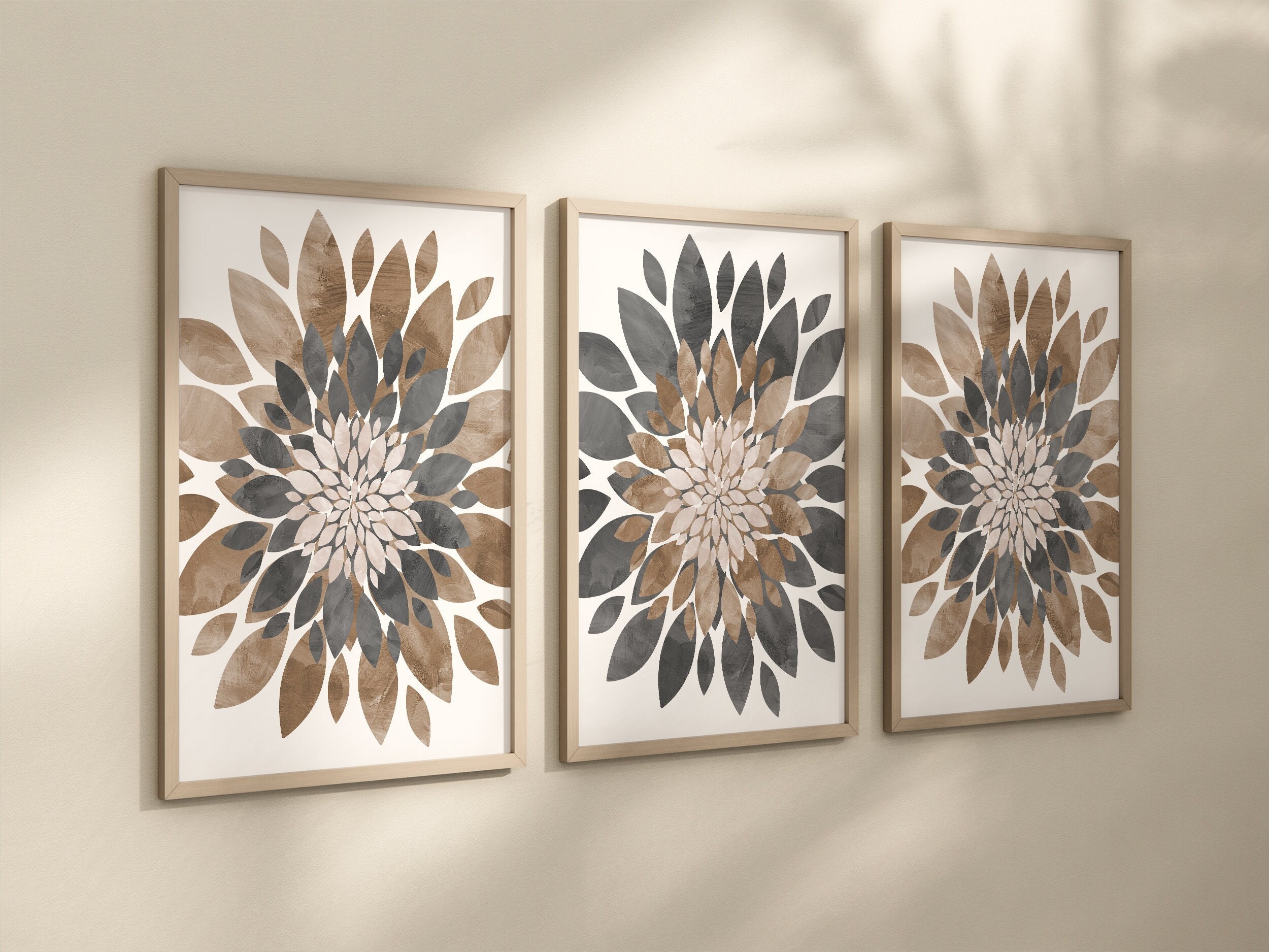 Watercolor Brown Gray Flower Wall Art Flower Art Prints or - Etsy