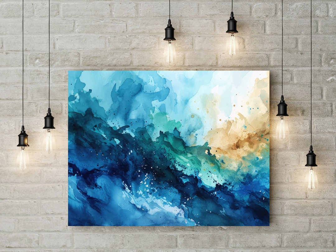 Ocean Abstract Canvas Navy Blue Abstract Watercolor Art Prints Set of 1