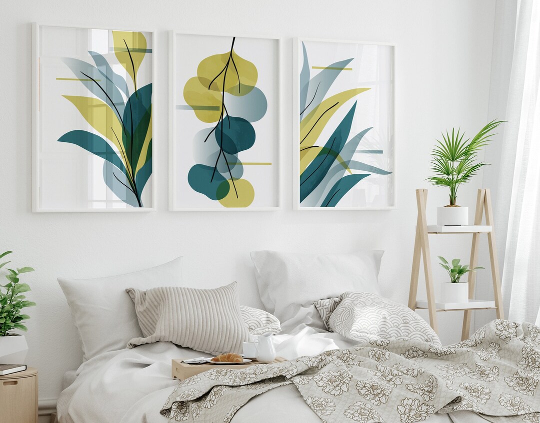 Blue Green Wall Decor Blue Green Leaf Art Prints or Canvas Etsy