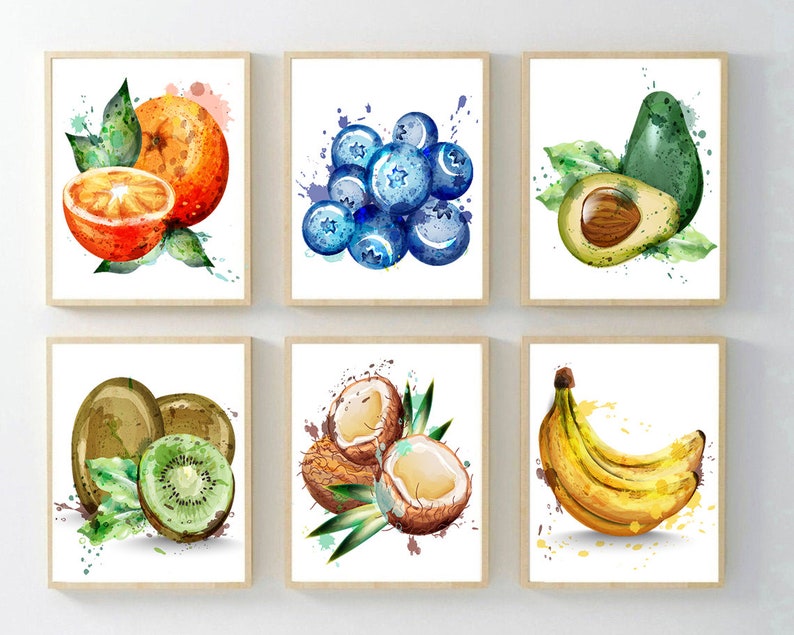 Fruit Kitchen Wall Art Watercolor Kitchen Fruit Wall Art - Etsy