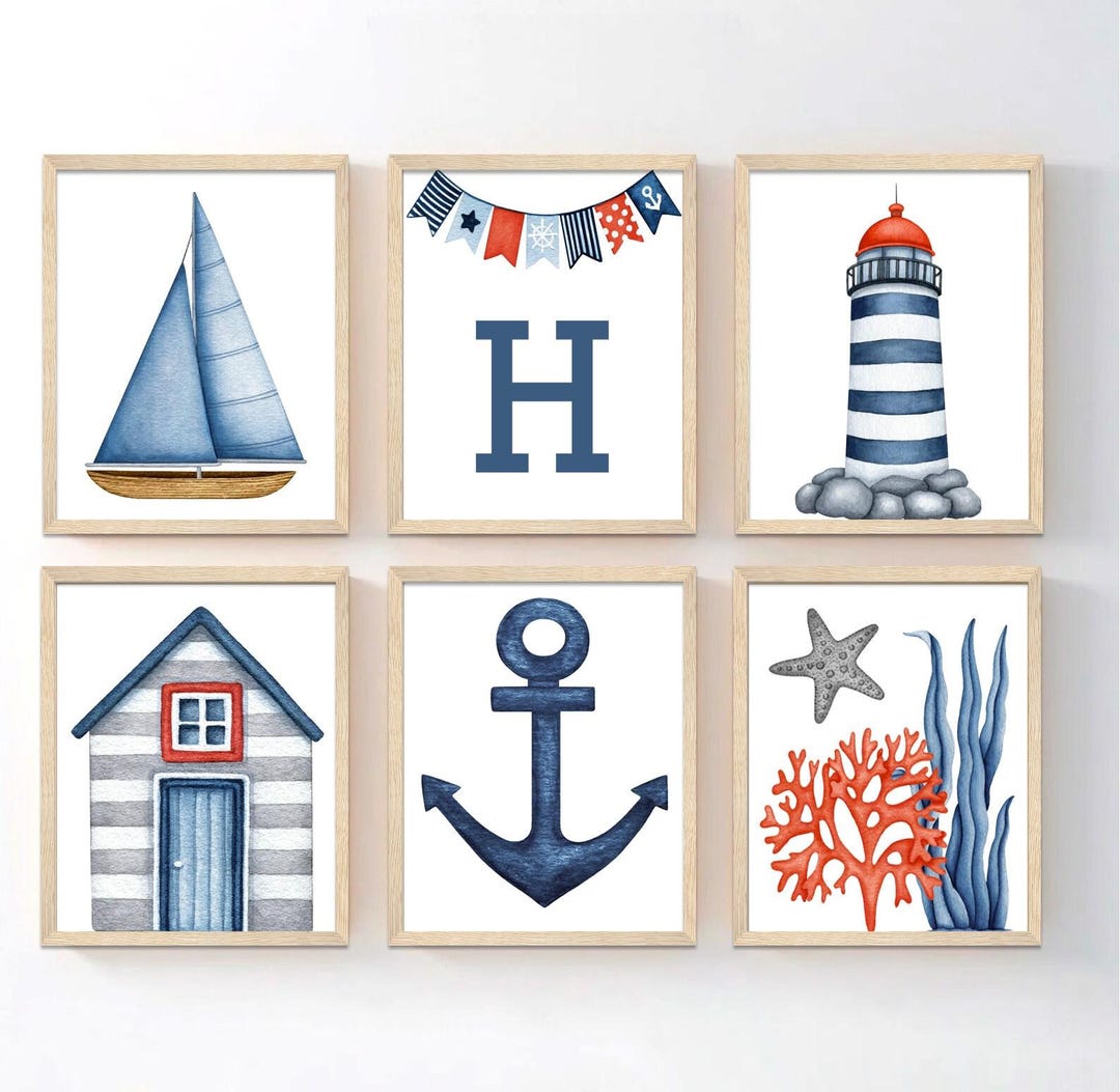 Nautical Nursery Wall Art - Ocean Lighthouse Prints - Nautical Baby ...