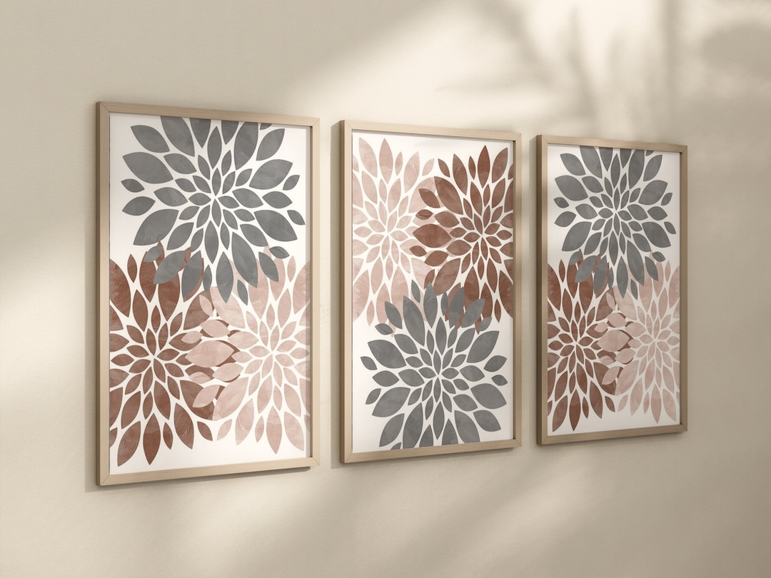 Beige Brown Gray Flower Wall Art Watercolor Flower Prints Canvas Brown