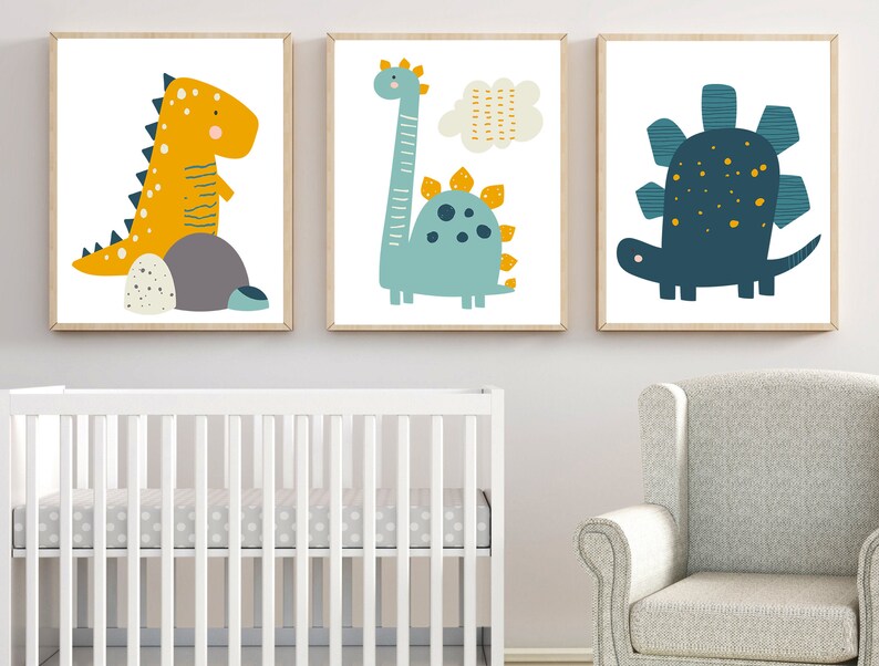 Dinosaur Wall Art Dinosaur Prints or Canvas Set of 3 Etsy