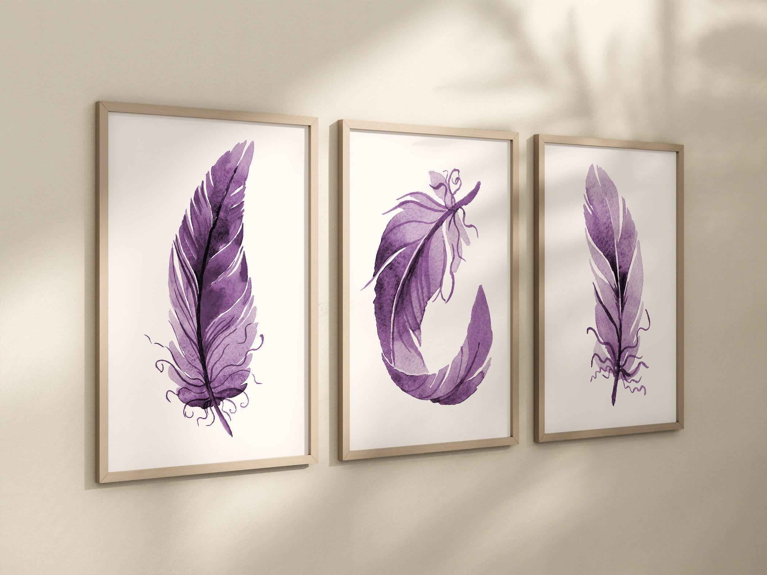 Designart 'Ethnic Purple Feathers Composition' Bohemian & Eclectic Framed  Canvas Wall Art Print 
