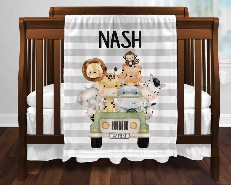 Personalized Baby Boy Safari Animals Blanket