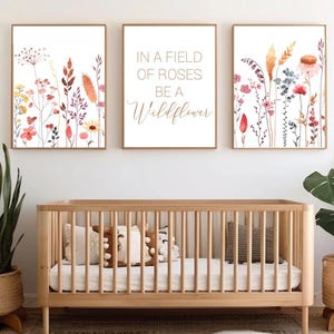 Boho Wildflower Wall Art: 'In a Field of Roses' Artwork Set of 3 - Framed, Canvas, or Art Prints WC
