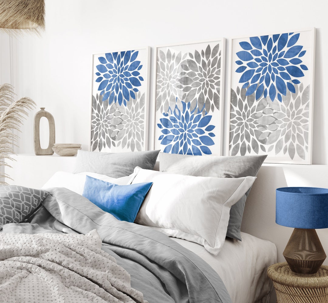 Blue Gray Flower Wall Decor, Blue Gray Floral Prints, Canvas Watercolor ...