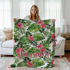 Personalized Tropical Hibiscus Blanket: Girl's Floral Nursery Bedding