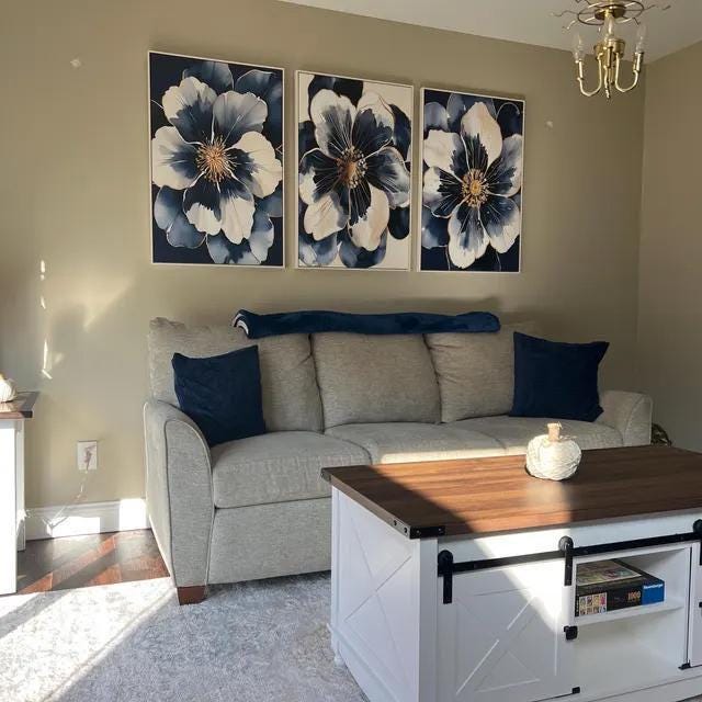 Navy Blue Floral Wall Art: Bold Flower Wall Decor Set of 3 - Framed ...