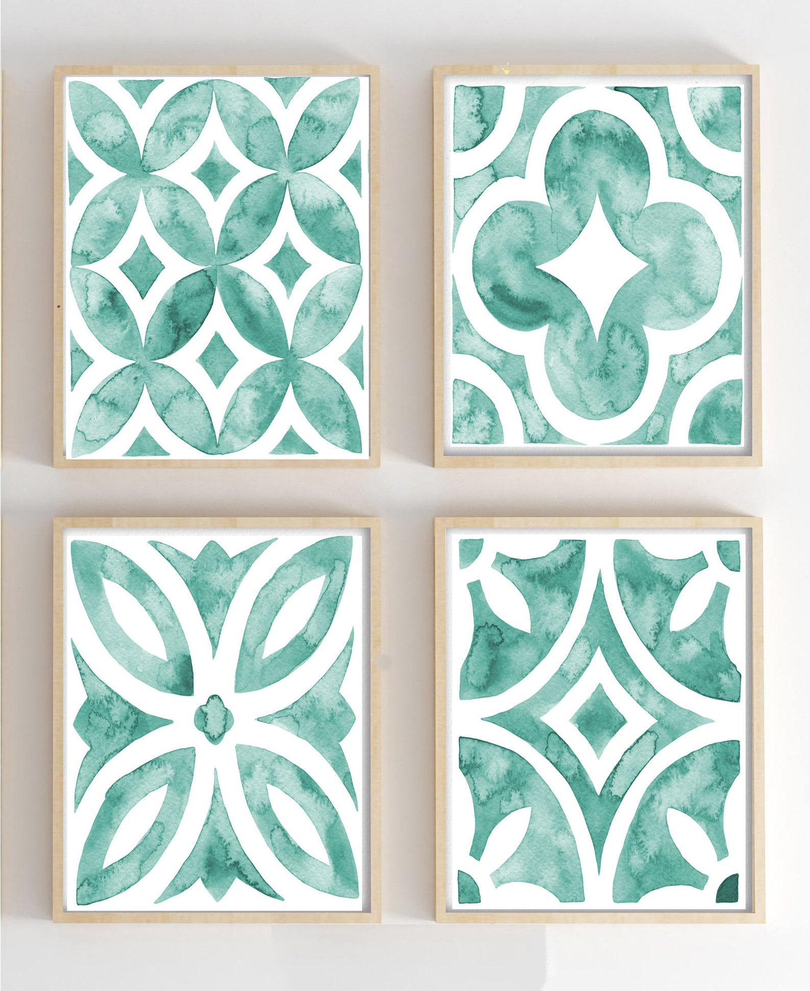 Bathroom Wall Decor Aqua Pattern Tile Bathroom Art Prints or - Etsy