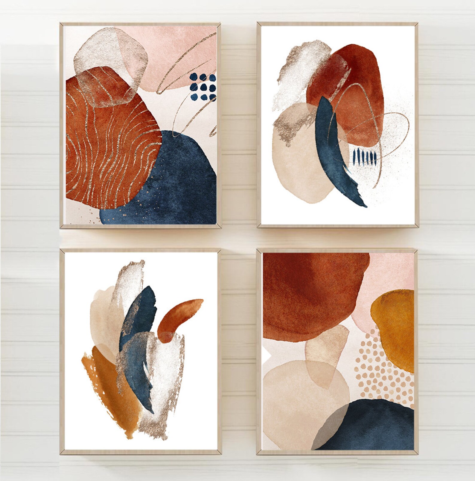 Modern Abstract Wall Art Navy Blue Rust Abstract Art Print or Etsy