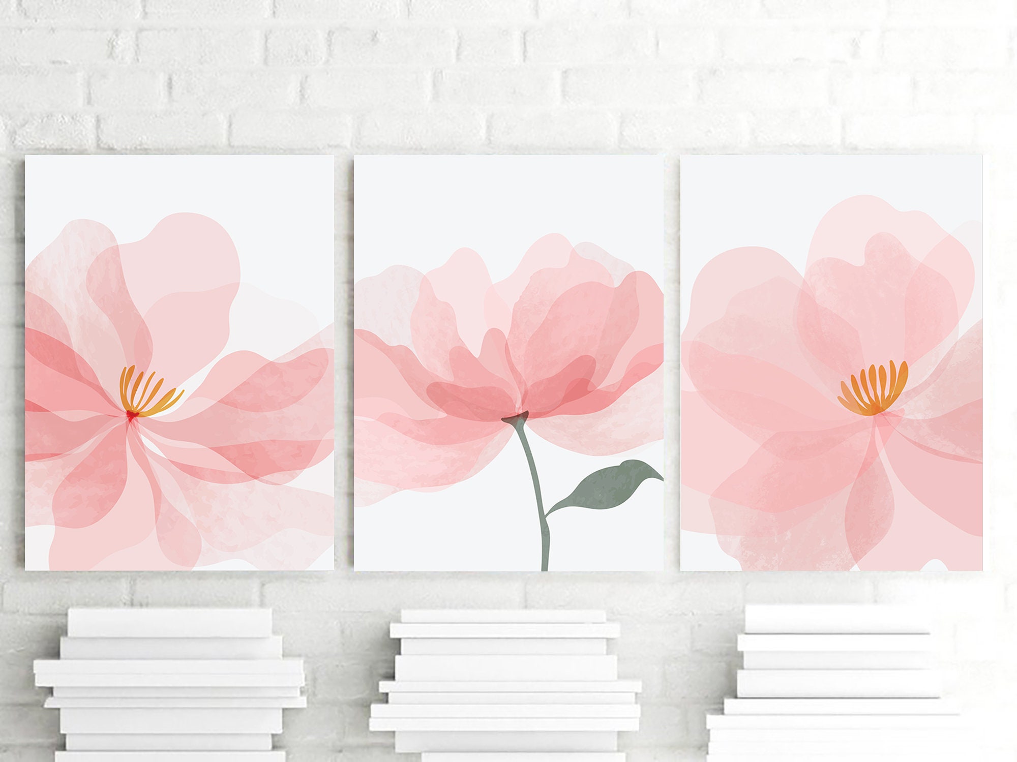Pink Flower Wall Art Pink Floral Art Prints or Canvas Set of Etsy