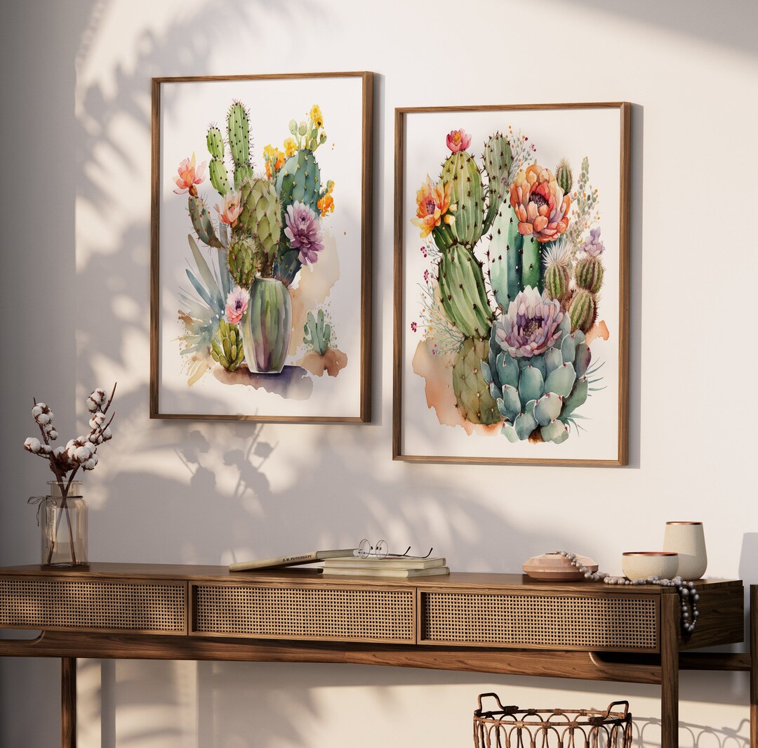 Cactus Wall Decor Succulent Cactus Art Prints Canvas Watercolor Flower ...