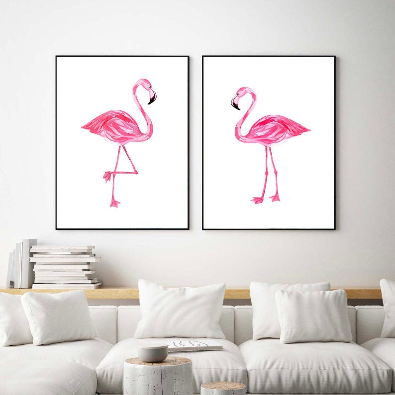 Flamingo Wall Decor - Two Flamingos Wall Art - Flamingo Artwork - Set of 2 Framed, Canvas or Art Prints WC image 5