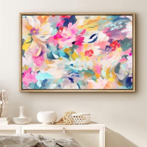 Colorful Abstract Print - Vibrant Floral Art Print - Framed Colorful Office Wall Art - Modern Abstract Artwork - Large Canvas Sets of 1