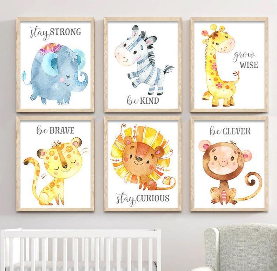 Safari Animals Wall Art: Jungle Nursery Wall Decor Set of 6 - Framed ...