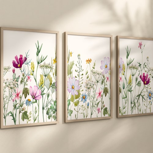 Wildflowers Watercolor Wall Art Set of 6 Prints Wild Field Etsy