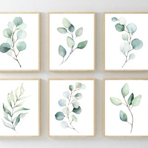 Eucalyptus Gallery Wall Art - Watercolor Leaves Art Prints - Framed Eucalyptus Pictures - Eucalyptus Canvas Wall Decor Canvas Set of 6