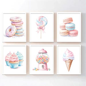 Pastell Eiscreme Wandkunst: Aquarell Dessert Kinderzimmer Dekor 6er Set - Gerahmt, Leinwand oder Kunstdruck WC