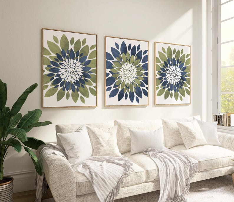 Green Navy Flower Wall Art