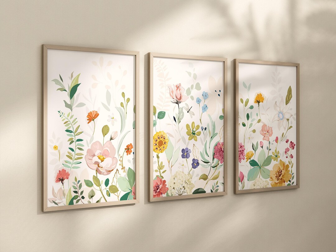 Watercolor Wildflower Wall Decor: Boho Floral Nursery Wall Art Set of 3 ...