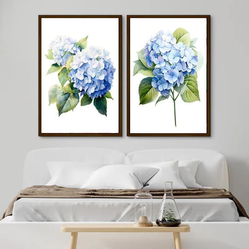 Light Blue Hydrangea Art Set: Watercolor Botanical Floral Wall Decor ...