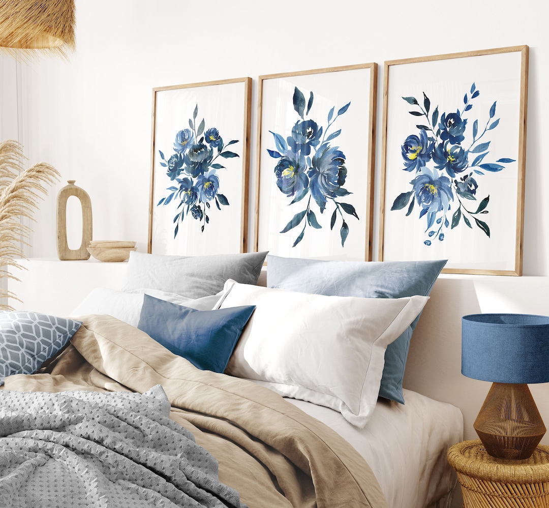 Watercolor Blue Flower Wall Decor - Framed Blue Flower Print ...