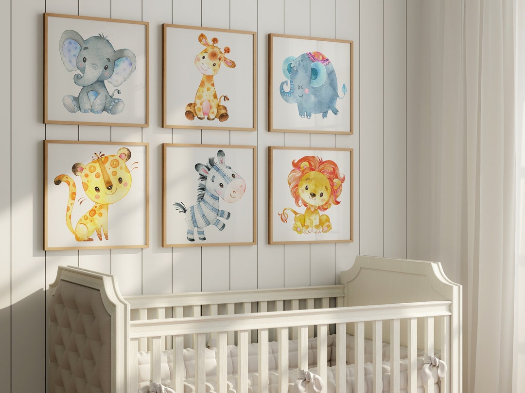 Jungle Animal Wall Art, Watercolor Safari Animal Art Print, Framed