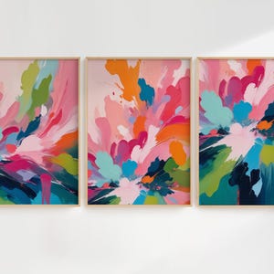 Colorful Abstract Wall Decor - Bright Abstract Art - Bold Bright Wall Art - Preppy Maximalist Artwork - Dorm Room Art Set of 3 WC image 2
