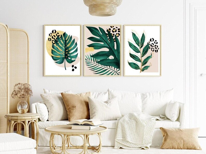 Tropical Leaf Wall Art: Botanical Leaves Wall Decor Set of 3 - Framed ...